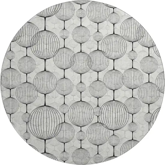 8' White And Gray Geometric Washable Round Rug With UV Protection Photo 1