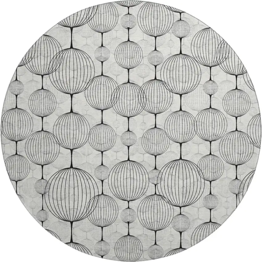 8' White And Gray Geometric Washable Round Rug With UV Protection Photo 1