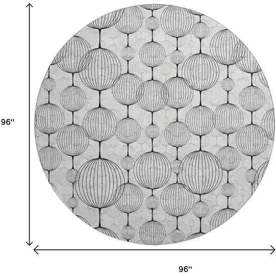 8' White And Gray Geometric Washable Round Rug With UV Protection Photo 3
