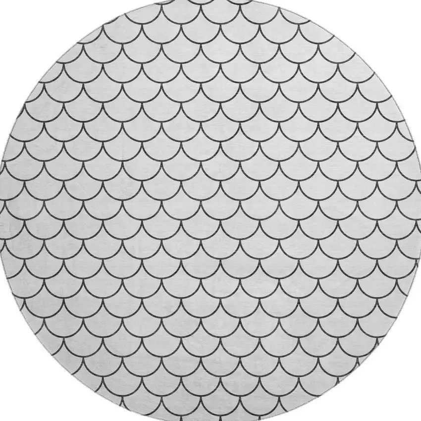 8' White And Gray Geometric Washable Round Rug With UV Protection Photo 2