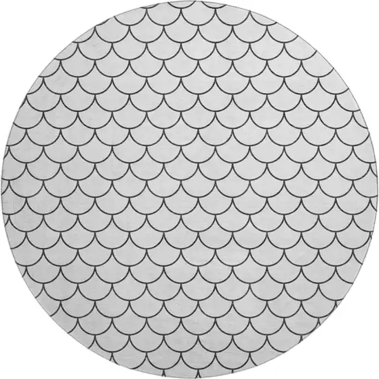 8' White And Gray Geometric Washable Round Rug With UV Protection Photo 1