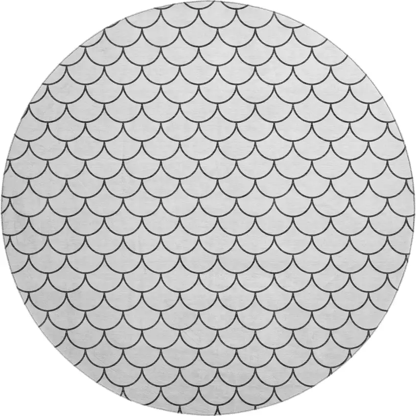 8' White And Gray Geometric Washable Round Rug With UV Protection Photo 1