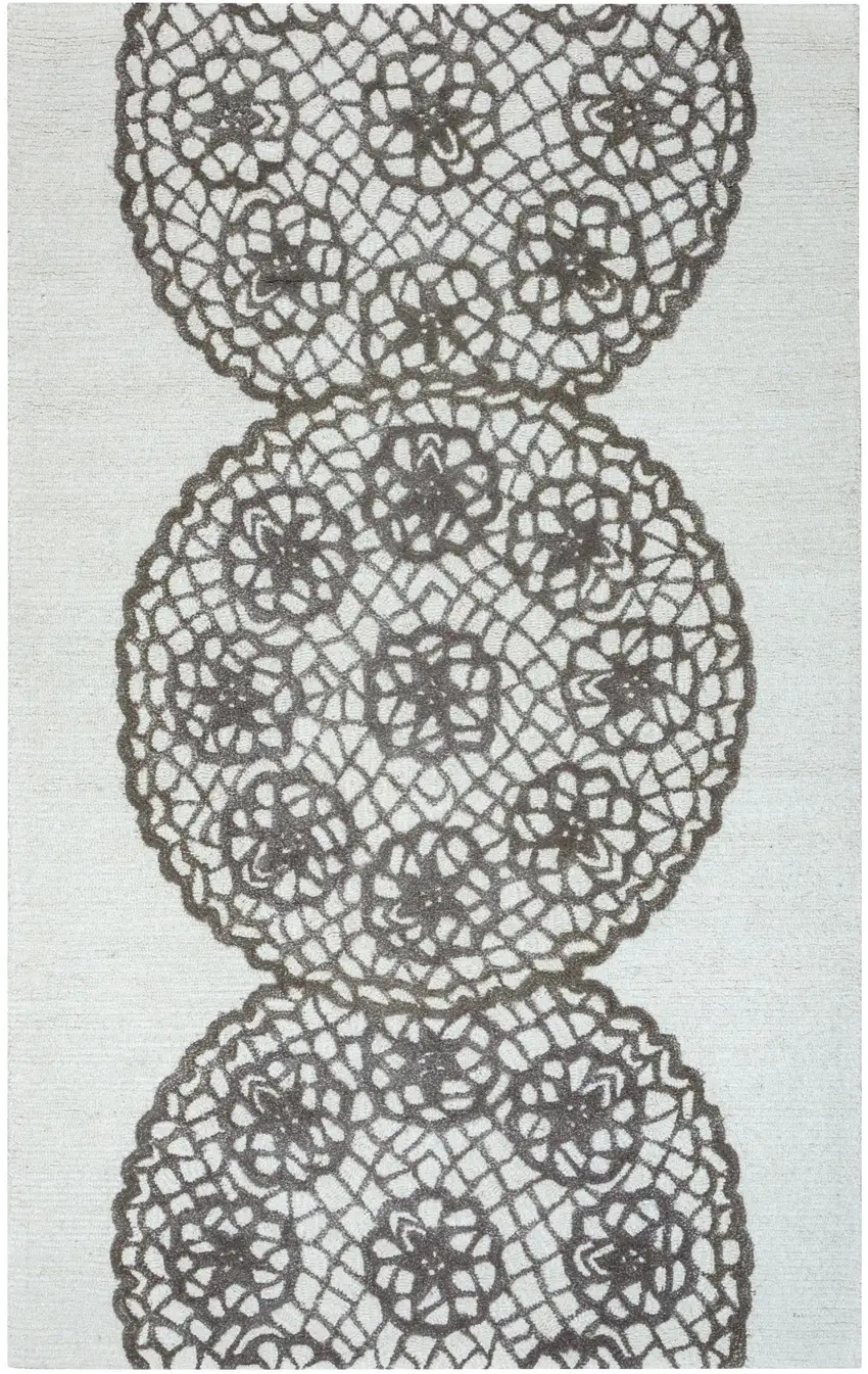 10' White And Ivory Wool Geometric Hand Tufted Round Rug Photo 4