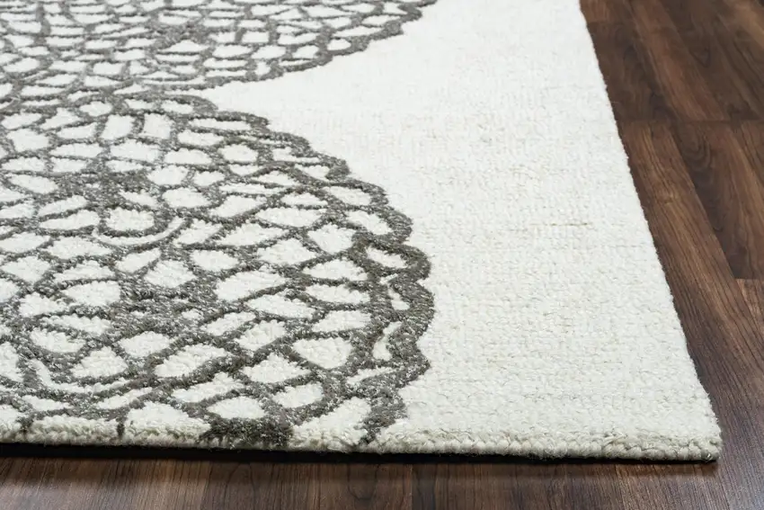 10' White And Ivory Wool Geometric Hand Tufted Round Rug Photo 5
