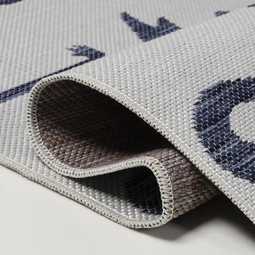 8' White And Navy Blue Animal Print Indoor Outdoor Runner Rug Photo 8