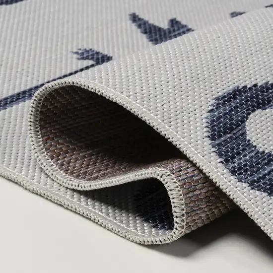 8' White And Navy Blue Animal Print Indoor Outdoor Runner Rug Photo 8