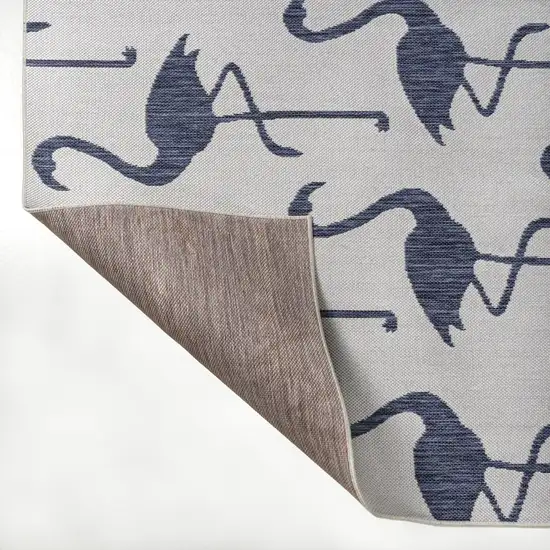 8' White And Navy Blue Animal Print Indoor Outdoor Runner Rug Photo 7