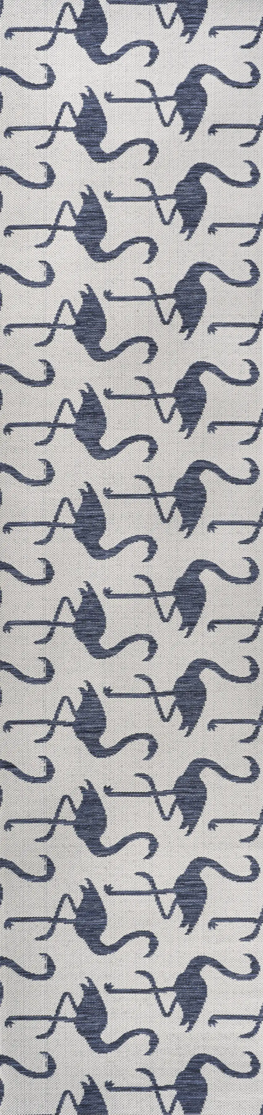 8' White And Navy Blue Animal Print Indoor Outdoor Runner Rug Photo 1