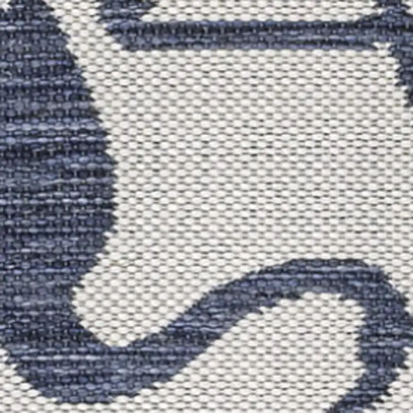 8' White And Navy Blue Animal Print Indoor Outdoor Runner Rug Photo 3