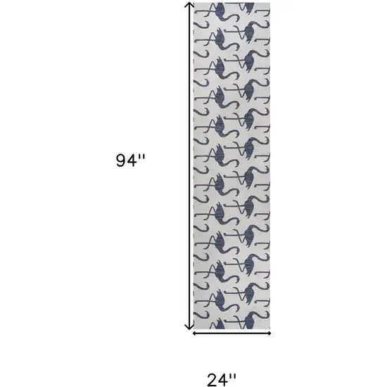 8' White And Navy Blue Animal Print Indoor Outdoor Runner Rug Photo 9