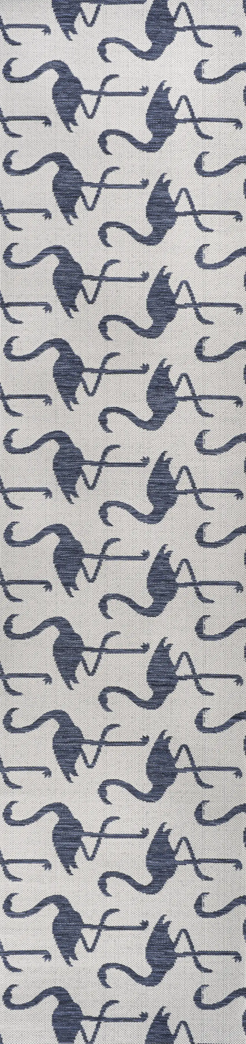 8' White And Navy Blue Animal Print Indoor Outdoor Runner Rug Photo 3