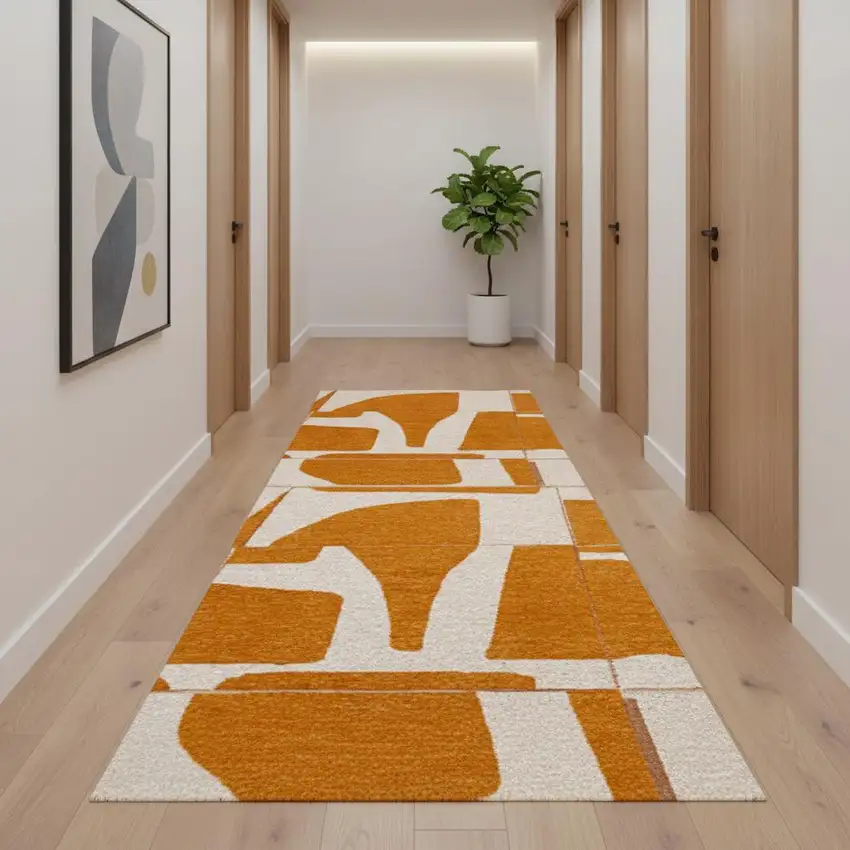 10' White And Yellow Geometric Washable Runner Rug Photo 1