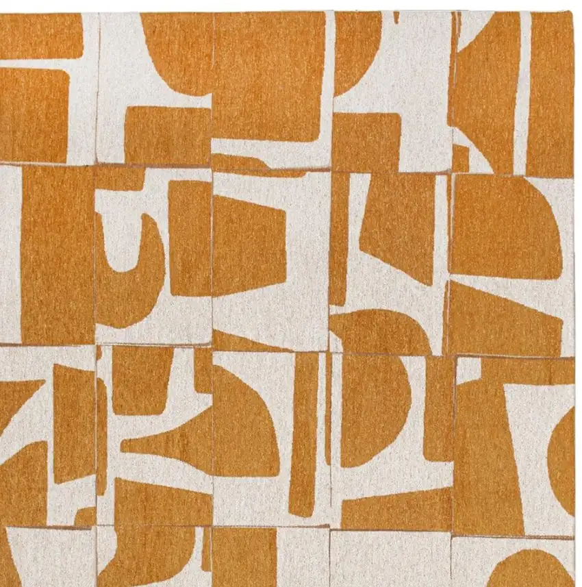 10' White And Yellow Geometric Washable Runner Rug Photo 4