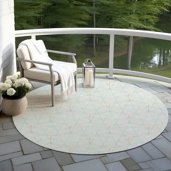 8' White Aqua And Copper Round Geometric Washable Indoor Outdoor Area Rug Photo 7