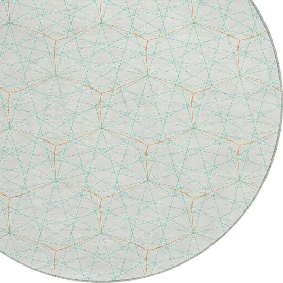 8' White Aqua And Copper Round Geometric Washable Indoor Outdoor Area Rug Photo 5