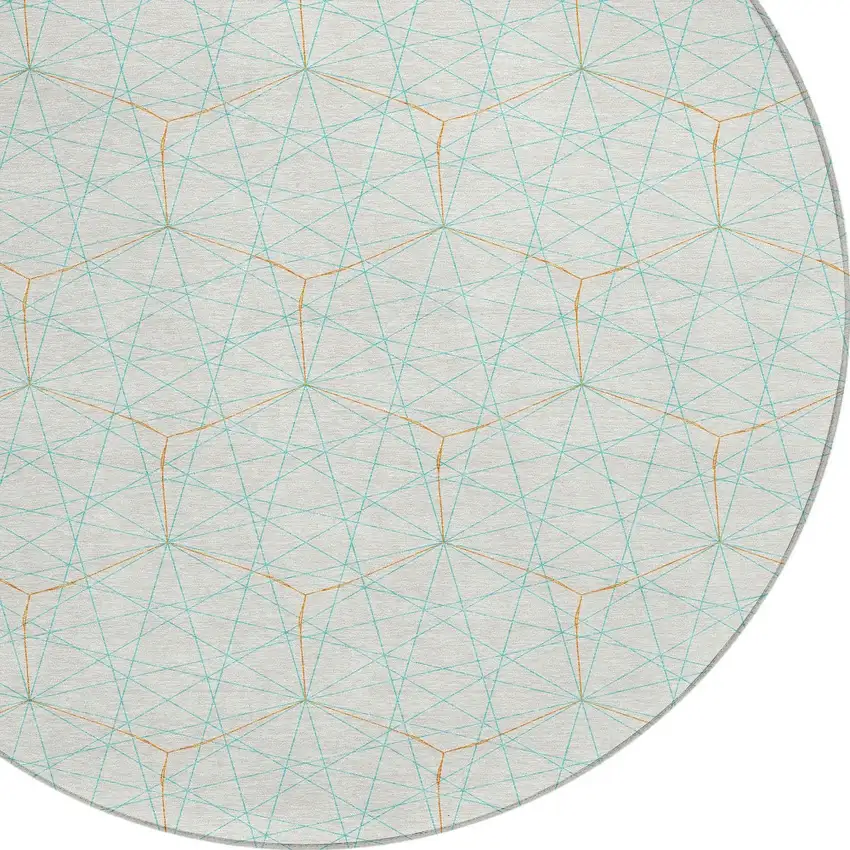 8' White Aqua And Copper Round Geometric Washable Indoor Outdoor Area Rug Photo 5