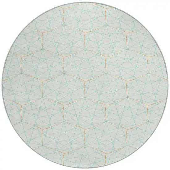8' White Aqua And Copper Round Geometric Washable Indoor Outdoor Area Rug Photo 6