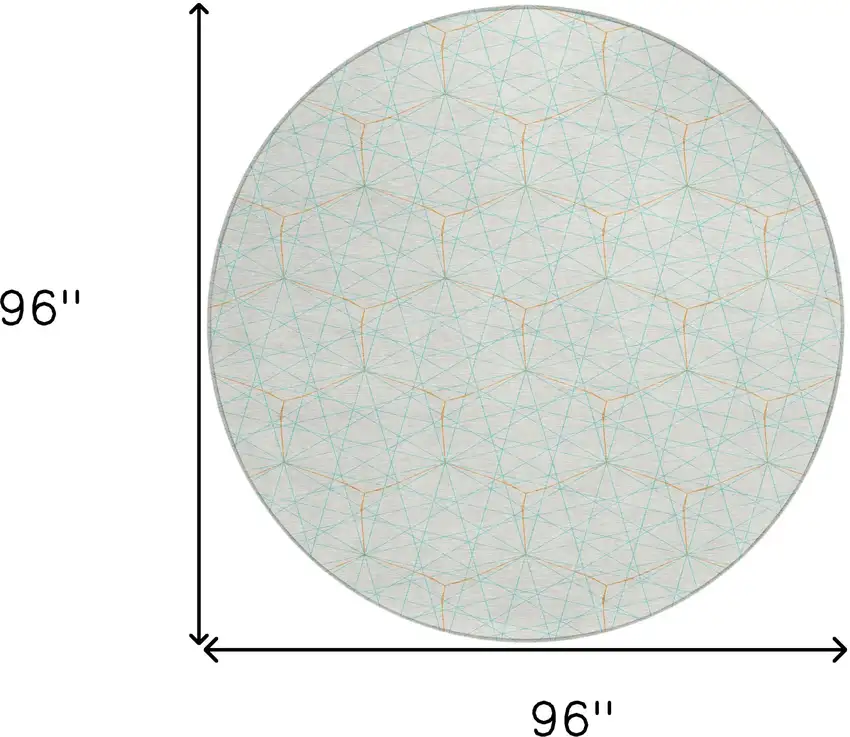 8' White Aqua And Copper Round Geometric Washable Indoor Outdoor Area Rug Photo 3