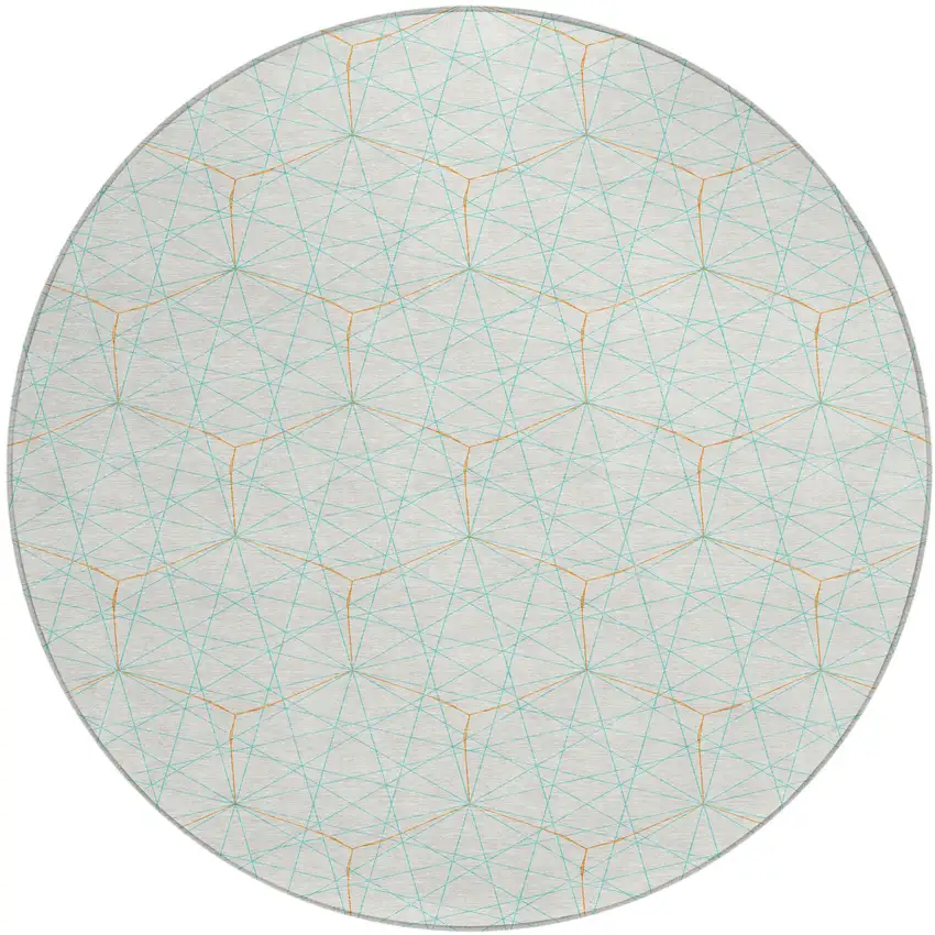 8' White Aqua And Copper Round Geometric Washable Indoor Outdoor Area Rug Photo 2
