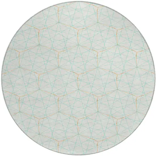 8' White Aqua And Copper Round Geometric Washable Indoor Outdoor Area Rug Photo 2
