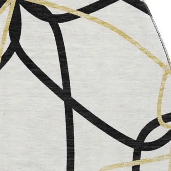 8' White Black And Gold Geometric Washable Round Rug With UV Protection Photo 2
