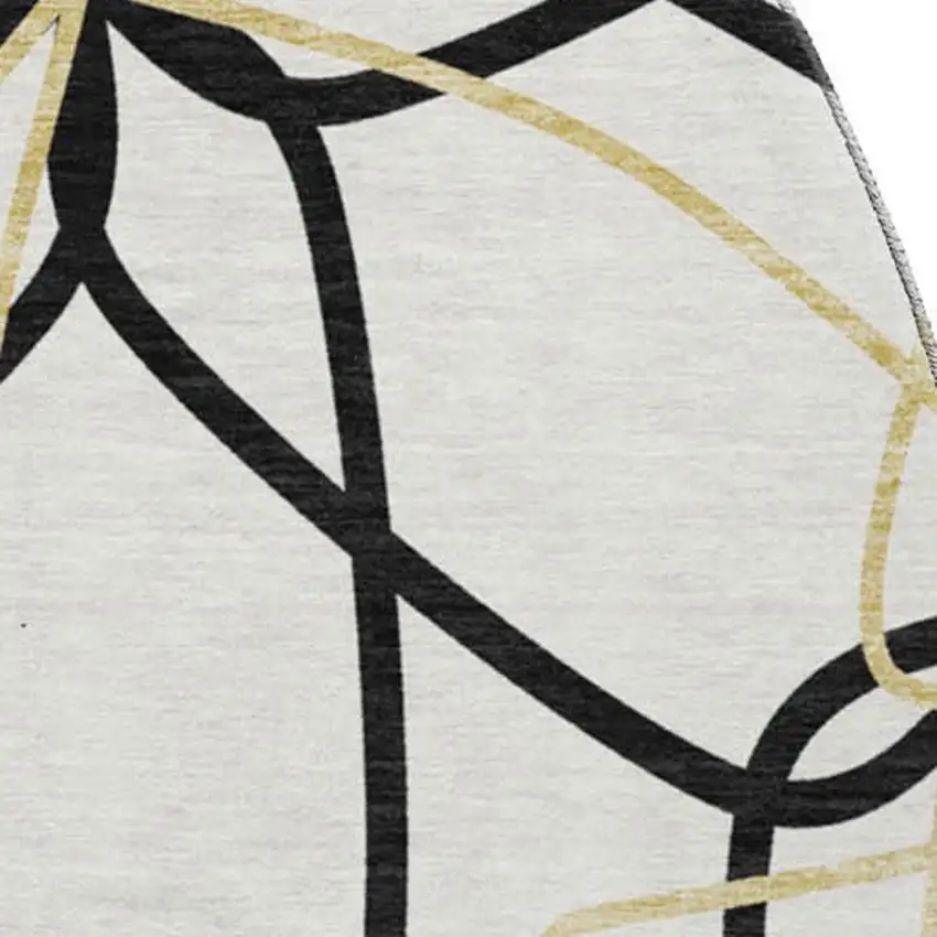 8' White Black And Gold Geometric Washable Round Rug With UV Protection Photo 2