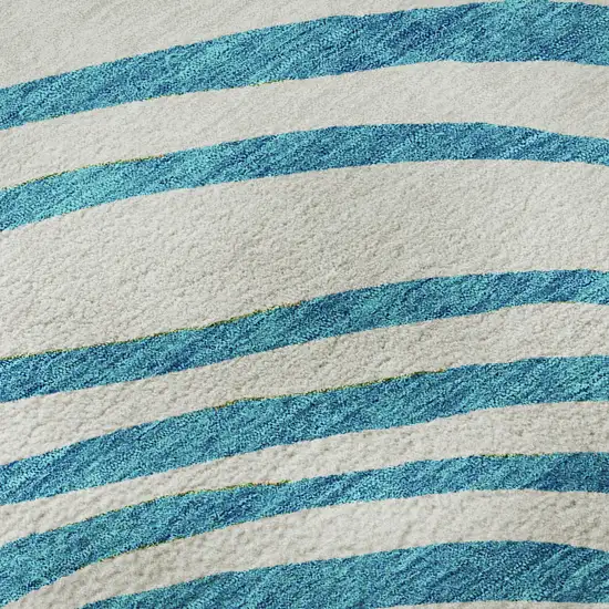 8' White Blue And Green Abstract Washable Round Rug With UV Protection Photo 9