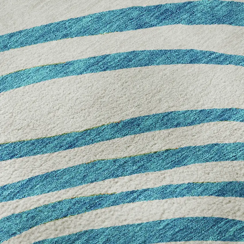 8' White Blue And Green Abstract Washable Round Rug With UV Protection Photo 9