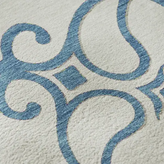 8' White Blue And Green Floral Medallion Washable Round Rug With UV Protection Photo 9