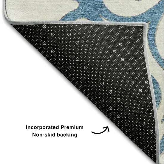 8' White Blue And Green Floral Medallion Washable Round Rug With UV Protection Photo 6