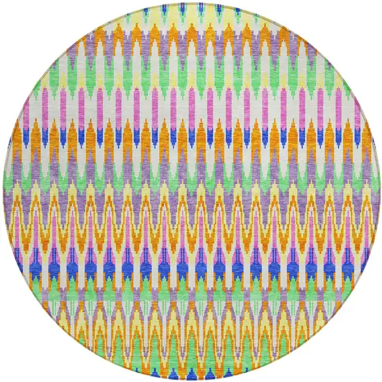 8' White Blue And Pink Round Southwestern Washable Indoor Outdoor Area Rug Photo 2