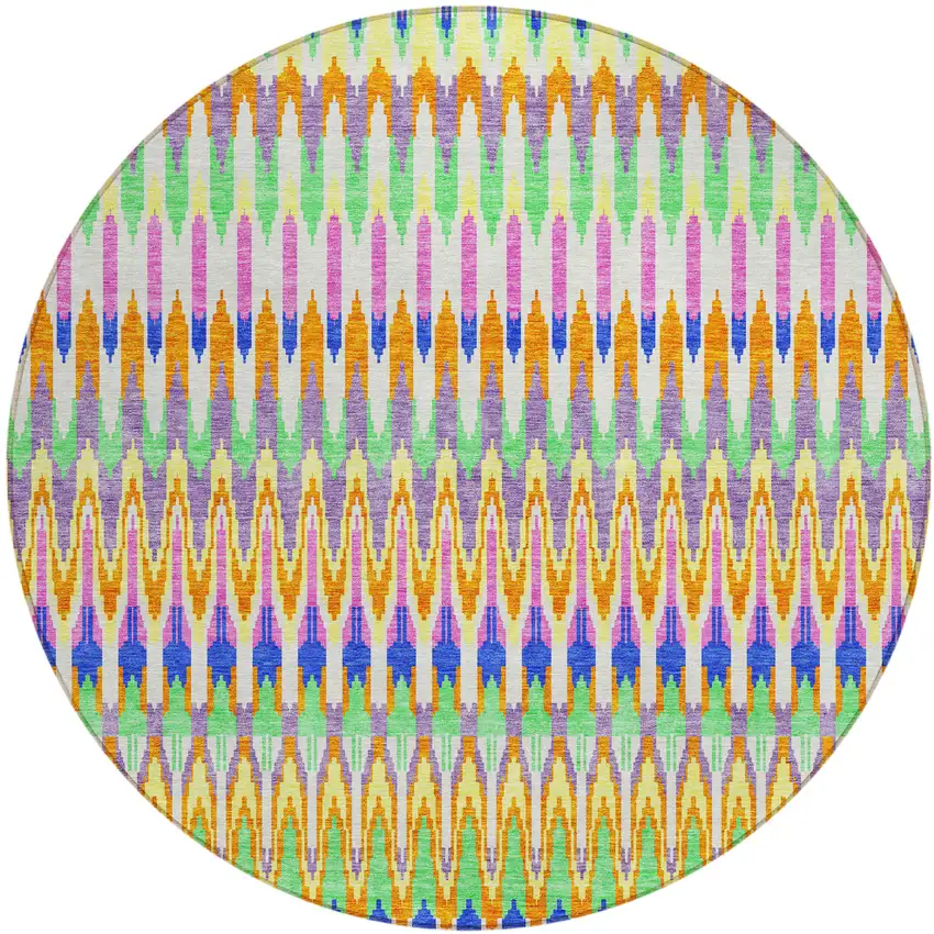 8' White Blue And Pink Round Southwestern Washable Indoor Outdoor Area Rug Photo 2
