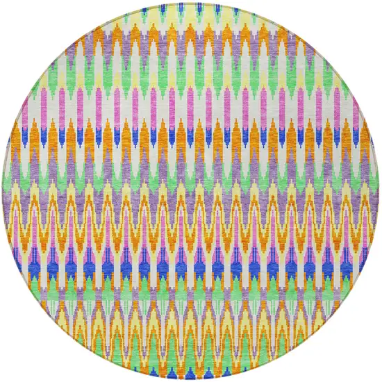 8' White Blue And Pink Round Southwestern Washable Indoor Outdoor Area Rug Photo 5