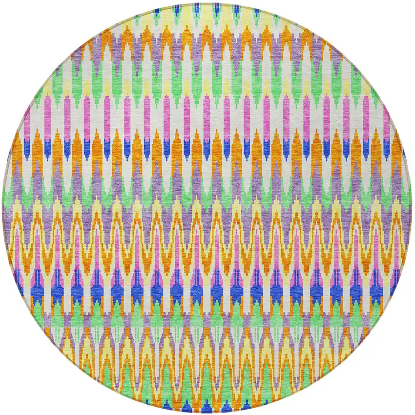 8' White Blue And Pink Round Southwestern Washable Indoor Outdoor Area Rug Photo 5
