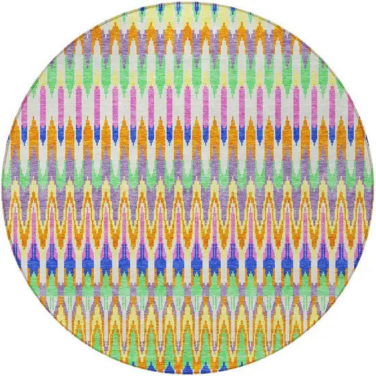 8' White Blue And Pink Round Southwestern Washable Indoor Outdoor Area Rug Photo 5