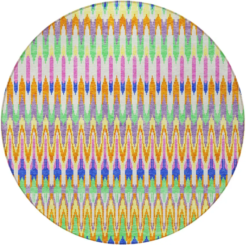 8' White Blue And Pink Round Southwestern Washable Indoor Outdoor Area Rug Photo 5