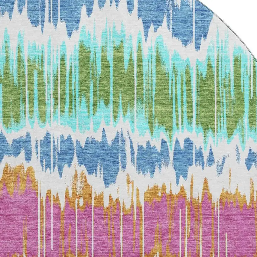 8' White Blue And Purple Striped Washable Round Rug With UV Protection Photo 3