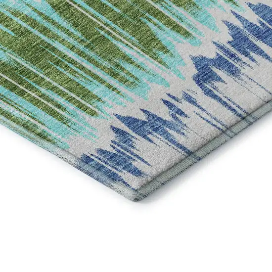 8' White Blue And Purple Striped Washable Round Rug With UV Protection Photo 7