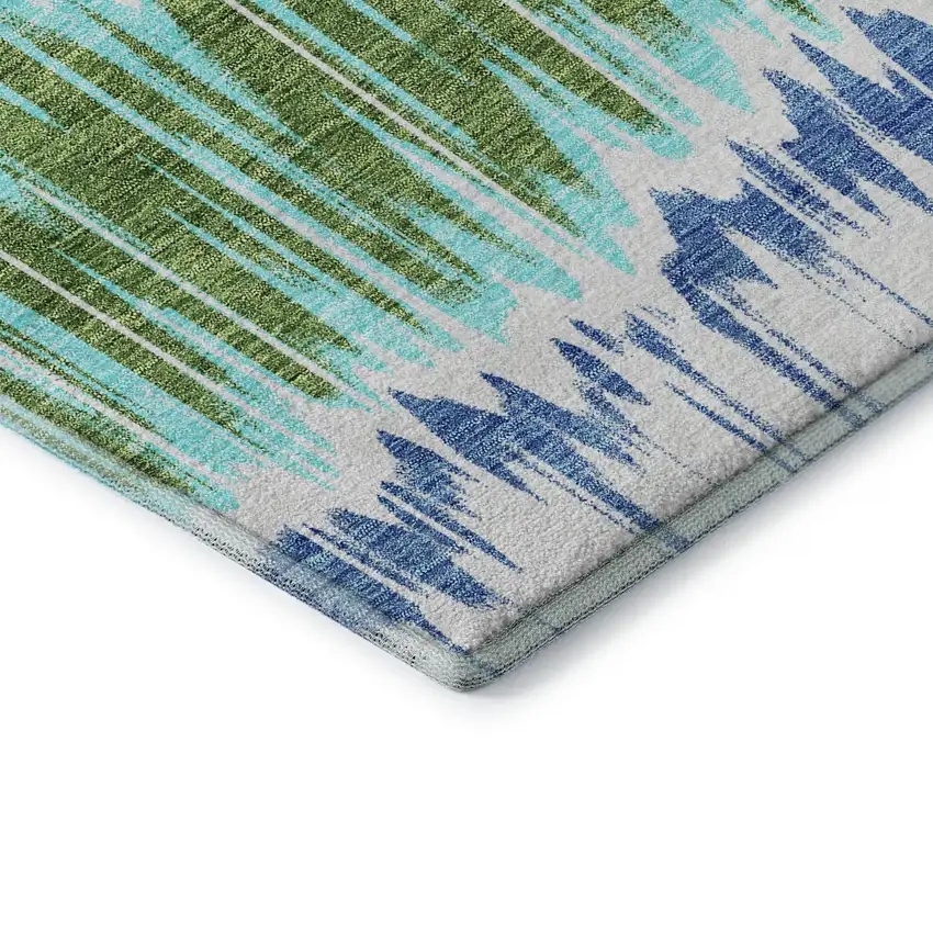 8' White Blue And Purple Striped Washable Round Rug With UV Protection Photo 7