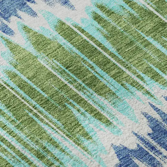 8' White Blue And Purple Striped Washable Round Rug With UV Protection Photo 9