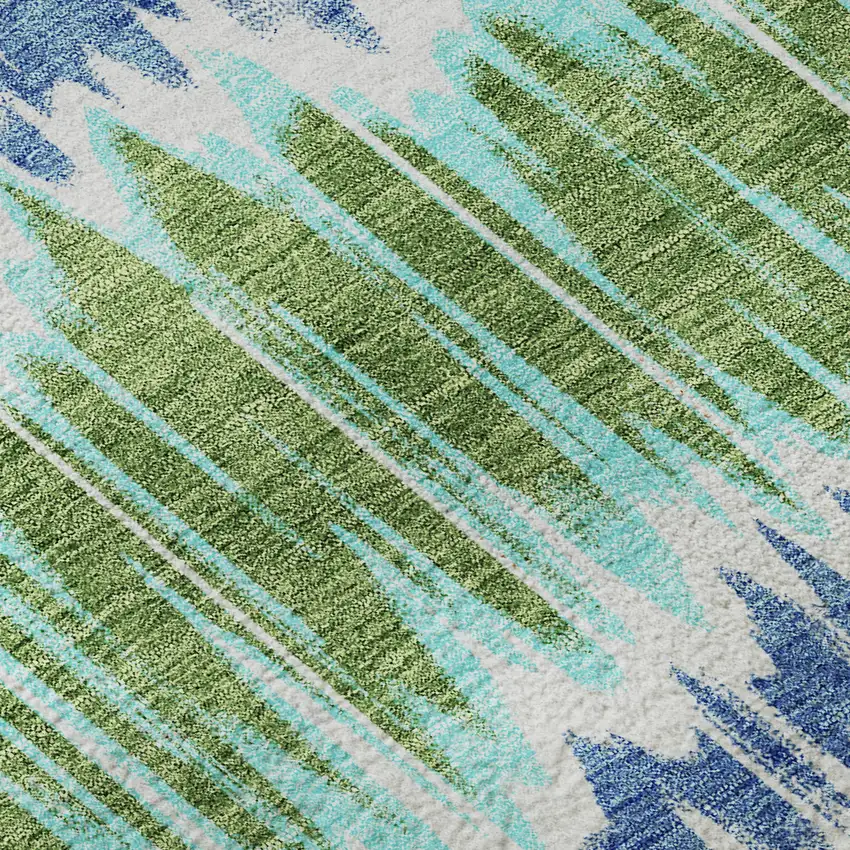 8' White Blue And Purple Striped Washable Round Rug With UV Protection Photo 9