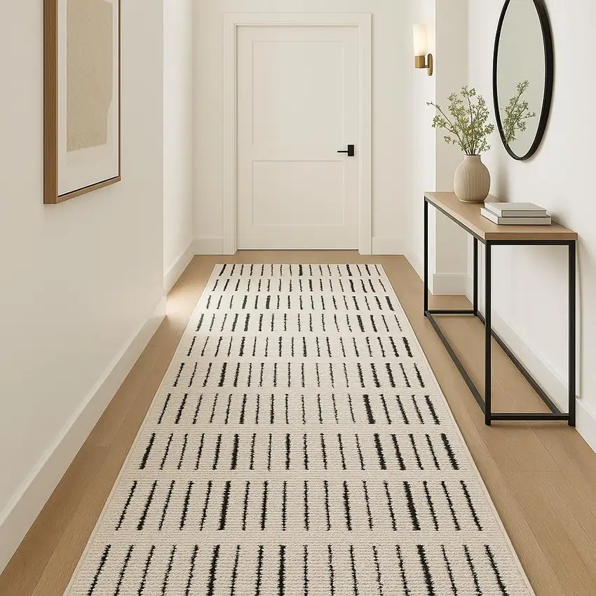 10' White Geometric Runner Rug Photo 1