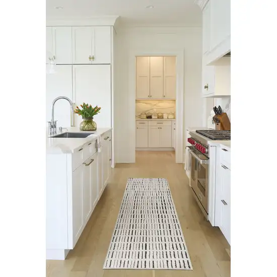 10' White Geometric Runner Rug Photo 5