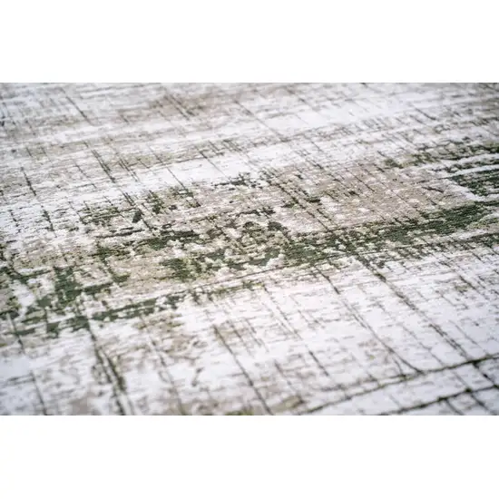 5' White Gray And Green Abstract Washable Round Rug With UV Protection Photo 9
