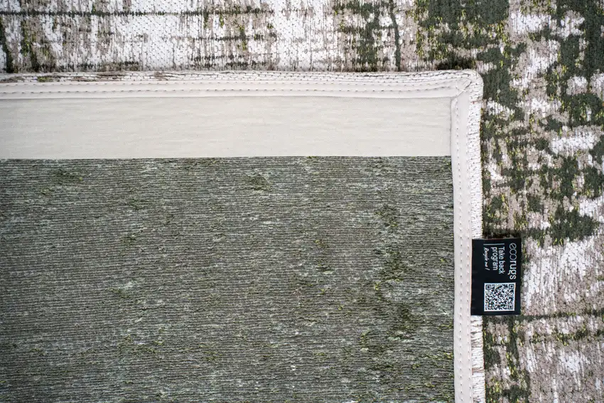 8' White Gray And Green Abstract Washable Round Rug With UV Protection Photo 6