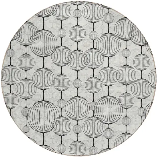 8' White Gray And Silver Round Geometric Washable Indoor Outdoor Area Rug Photo 1