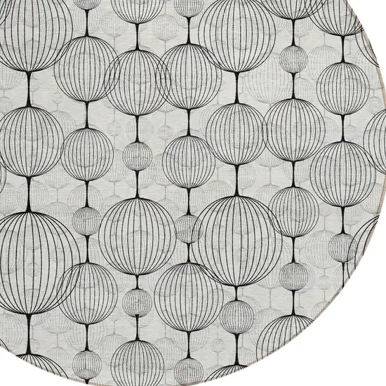 8' White Gray And Silver Round Geometric Washable Indoor Outdoor Area Rug Photo 4