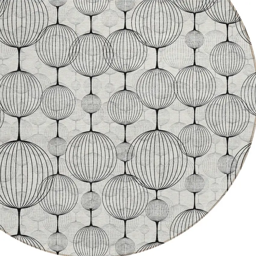 8' White Gray And Silver Round Geometric Washable Indoor Outdoor Area Rug Photo 4