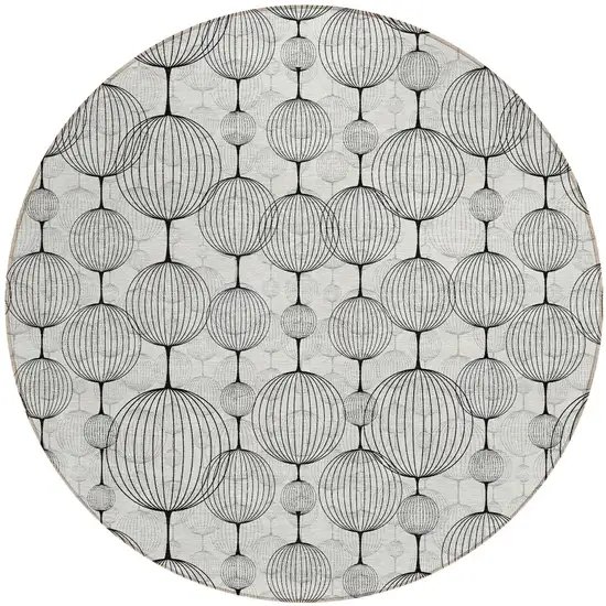 8' White Gray And Silver Round Geometric Washable Indoor Outdoor Area Rug Photo 5