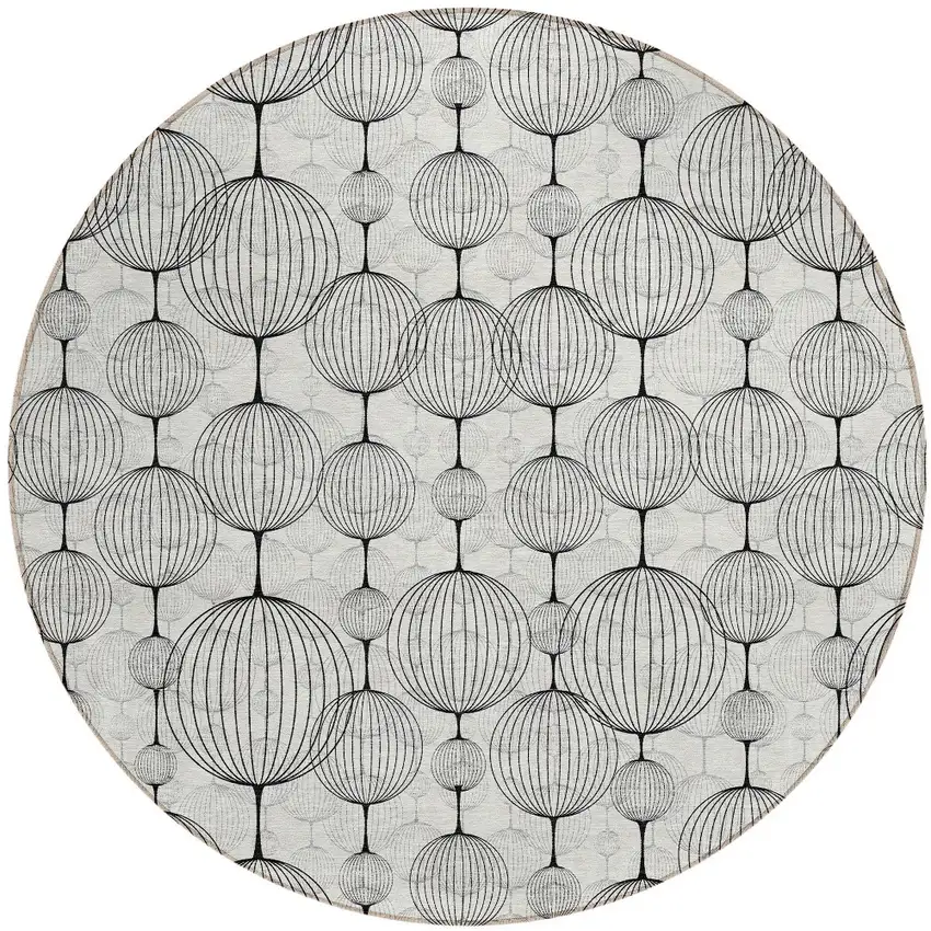 8' White Gray And Silver Round Geometric Washable Indoor Outdoor Area Rug Photo 5